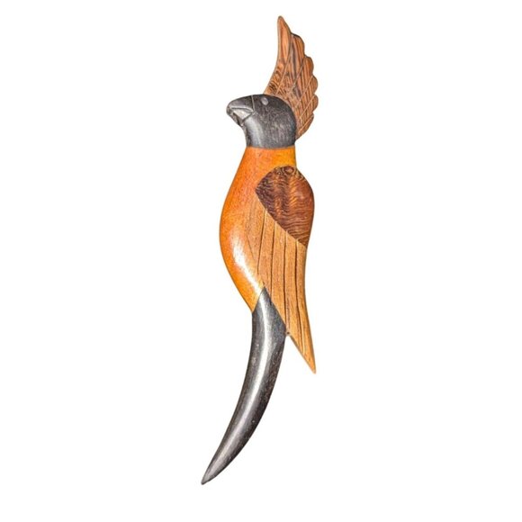 Vintage 1950s Inlaid Wood Parrot Bird Brooch Pin Marquetry Design Unique - Picture 1 of 4
